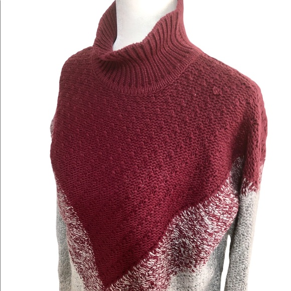 Bloomingdales Pullover Sweater Wool Knit Gray/Burgundy High Neck Size XS - Picture 8 of 13